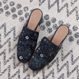 Lewit Black and Blue Embroidered Mules